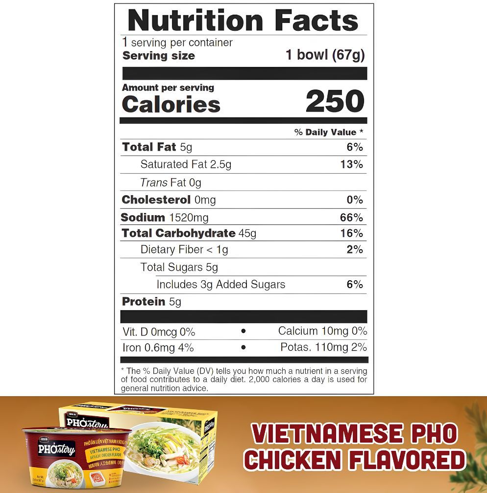 chin-su vietnamese pho noodle bowl chicken flavor nutrition fact