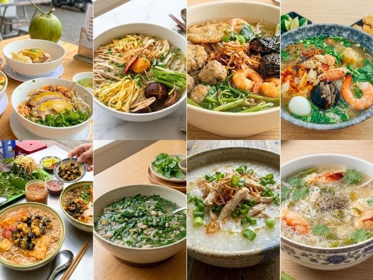 Traditional Vietnamese soups including pho, banh canh, canh chua, and regional soup bowls from across Vietnam