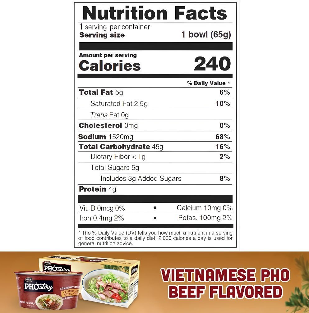 pho vietnamese beef flavored instant noodle bowl nutrition facts